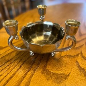 Vintage Metal Candle Dish 3 Candlestick Holders.